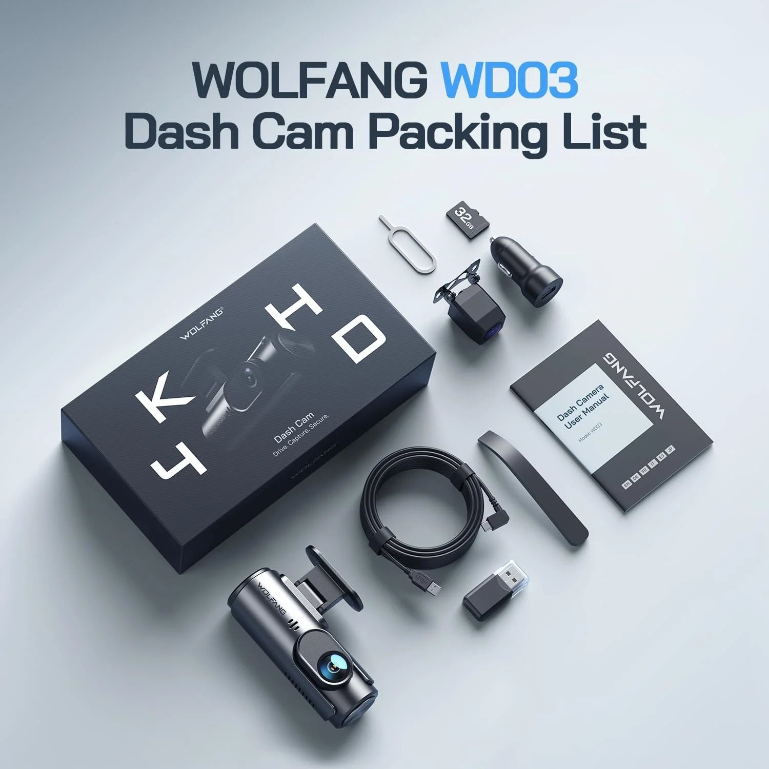 Dash Cam Front and Rear, 4K+1080P Dual Car Camera, Parking Monitor, Loop Recording