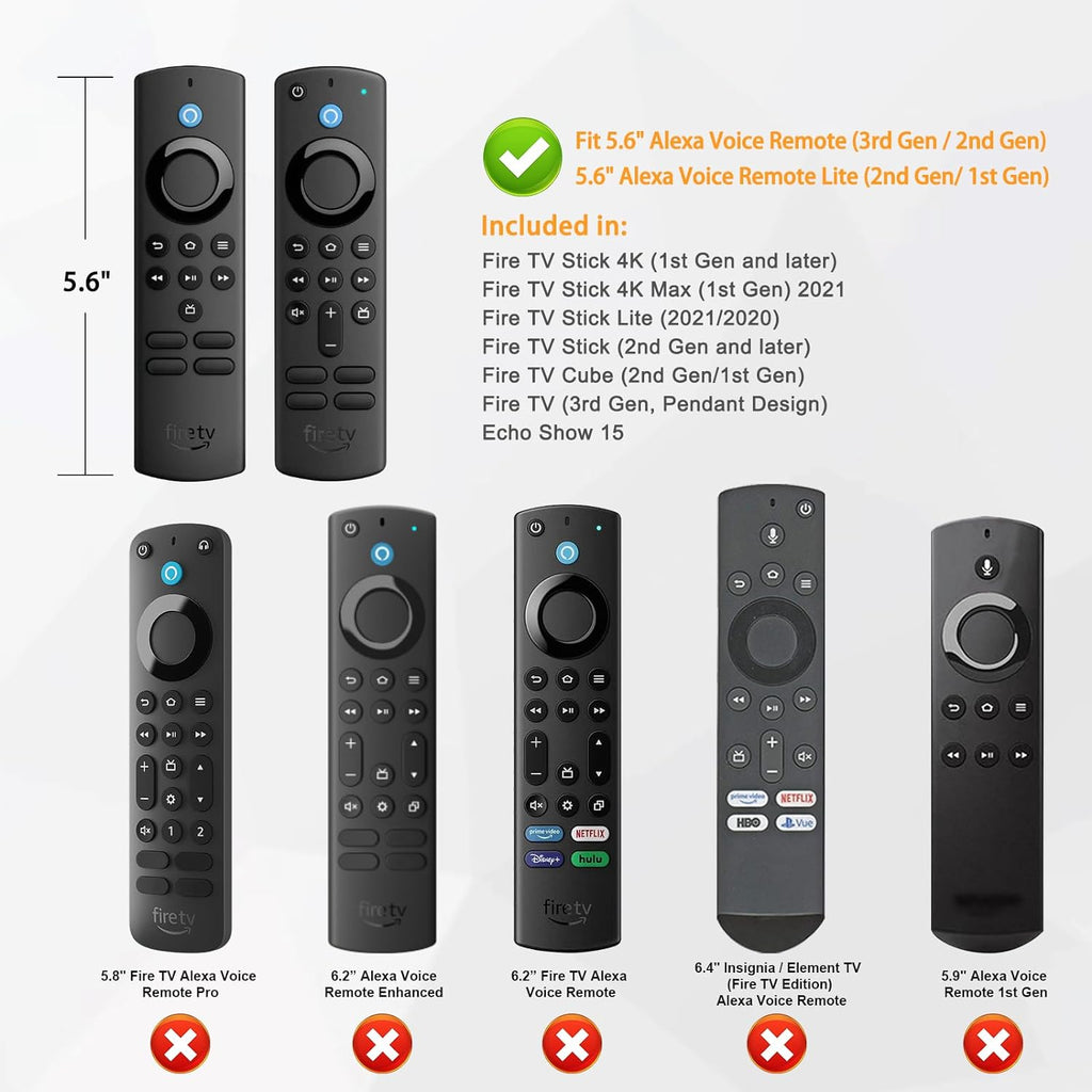 Remote Case for Fire TV Stick HD/4K/4K Max (1St Gen)/Fire TV Stick (3Rd Gen)/Lite - Anti-Slip Shockproof Silicone Cover for Alexa Voice Remote (2Nd & 3Rd Generation) (Black)